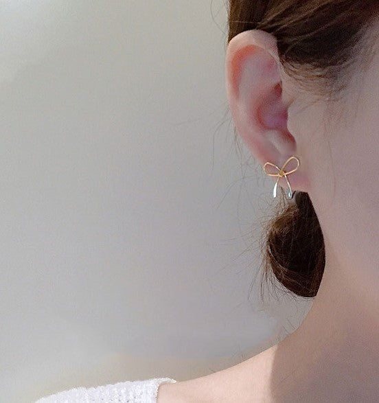 Gold Bow Earring, Ribbon Bow Earrings, 925 Silver Bow Earrings, Bow Tie Earrings, Helix Bow Earrings, Perfect Gift for Her, Minimalist, ME07