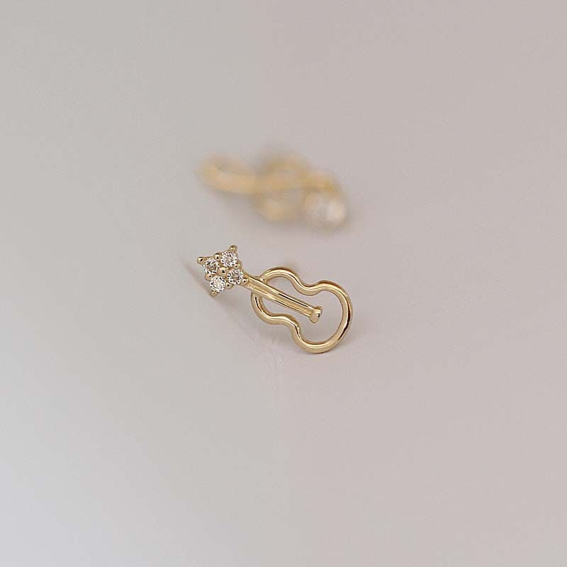 925 Silver Music & Violin CZ Earrings, Mismatched music Earrings, Dainty Asymmetrical Earrings, Gold Music studs, Gift for her