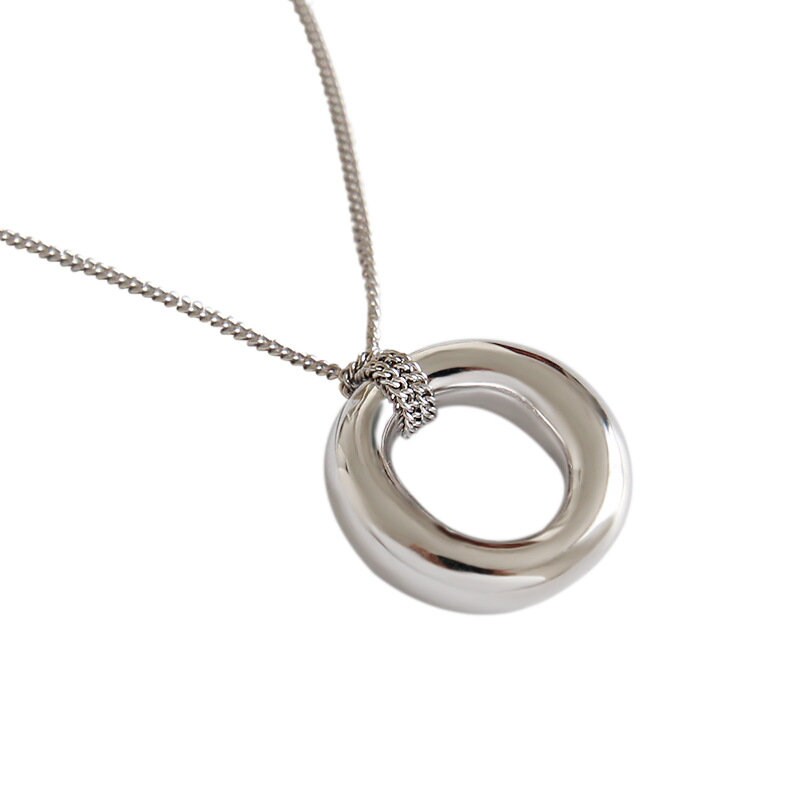 Dainty 925 Silver Abstract Circle Necklace, Olivia-shaped Necklace, Circle Geometry Necklace, Stackable/Layered Necklace, Christmas Gift