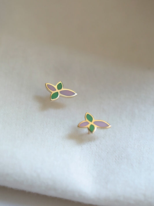 Dainty Flower Earrings, Gold Four-leaf flower Studs, Natural Earrings, Delicate Plant Earrings, Minimalist Earrings, Christmas Gift, GE112