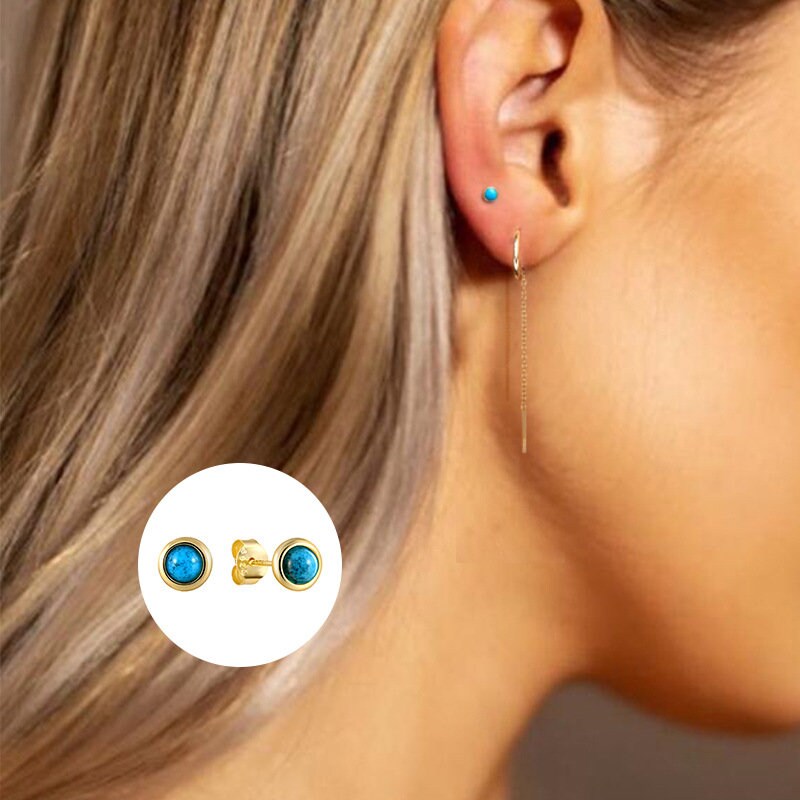 18k Gold Vermeil Turquoise Stud Earrings, Silver Blue Turquoise Earrings, Helix Earrings, Minimalist Blue Earring, Birthstone Earring, GE157