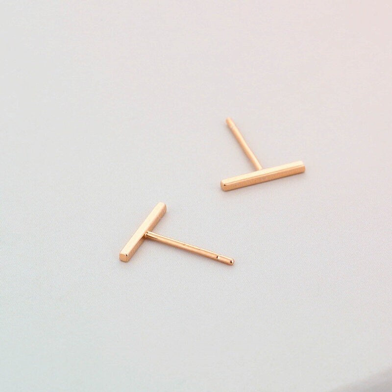 Gold Vermeil Bar Stud Earrings, Rose Gold Bar Earrings, Rectangle Earring, Helix Earrings, Minimalist Geometry Earring, Gift for her, GE276