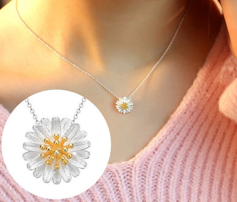 Sterling Silver Daisy Necklace, Dainty Silver Daisy Pendant, Daisy Necklace Set, 925 Silver Flower Necklace, Perfect Gift for her, GN91