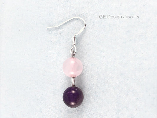 Rose Quartz & Amethyst Earrings - Sterling Silver Earrings - Dangle Earrings - Drop Earrings - Gift For Her