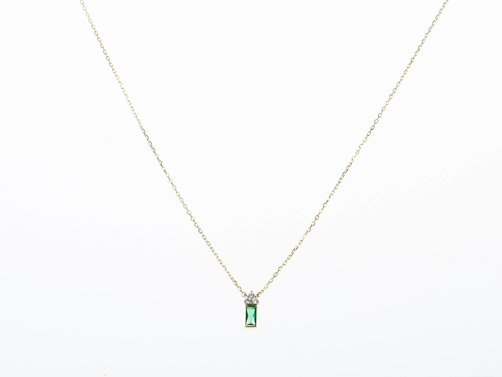 14k Gold Vermeil Triangle Diamond on Emerald Block Necklace, House Shaped Emerald CZ Necklace, Dainty Emerald Necklace, Gift for her/Mom