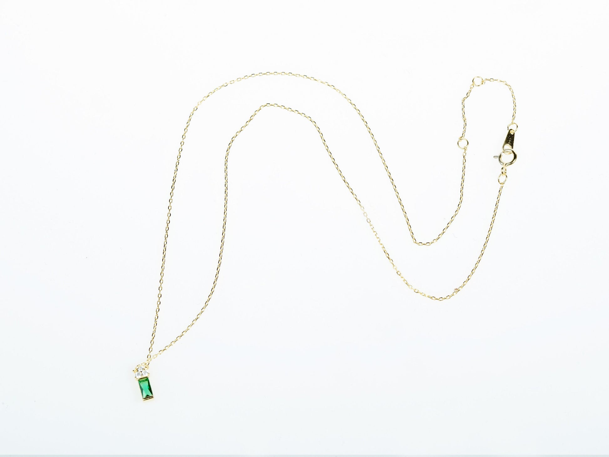 14k Gold Vermeil Triangle Diamond on Emerald Block Necklace, House Shaped Emerald CZ Necklace, Dainty Emerald Necklace, Gift for her/Mom