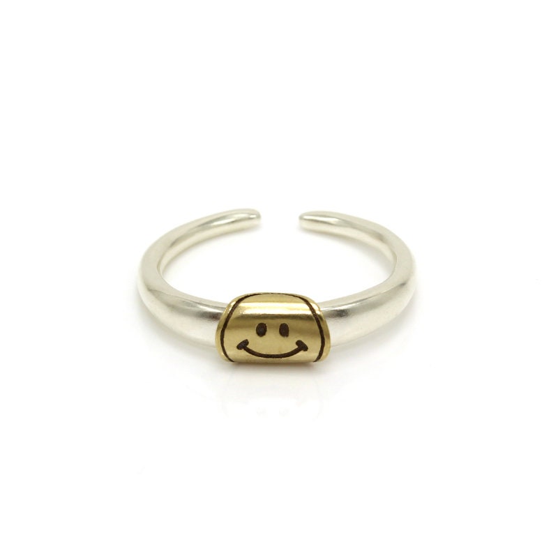 Smiley Face Sterling Silver Adjustable Ring, Open Ring, Open Size Ring, Lucky Silver Ring, Gift for Mom, Perfect Gift for Her