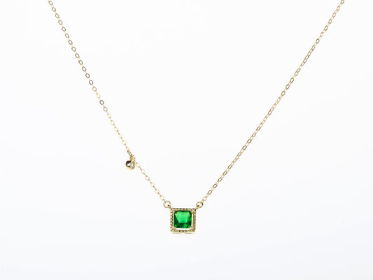 18k Gold Vermeil Square Emerald Necklace, Emerald with Little CZ Necklace, Dainty Emerald Necklace, Gift for her, Anniversary gift GN57