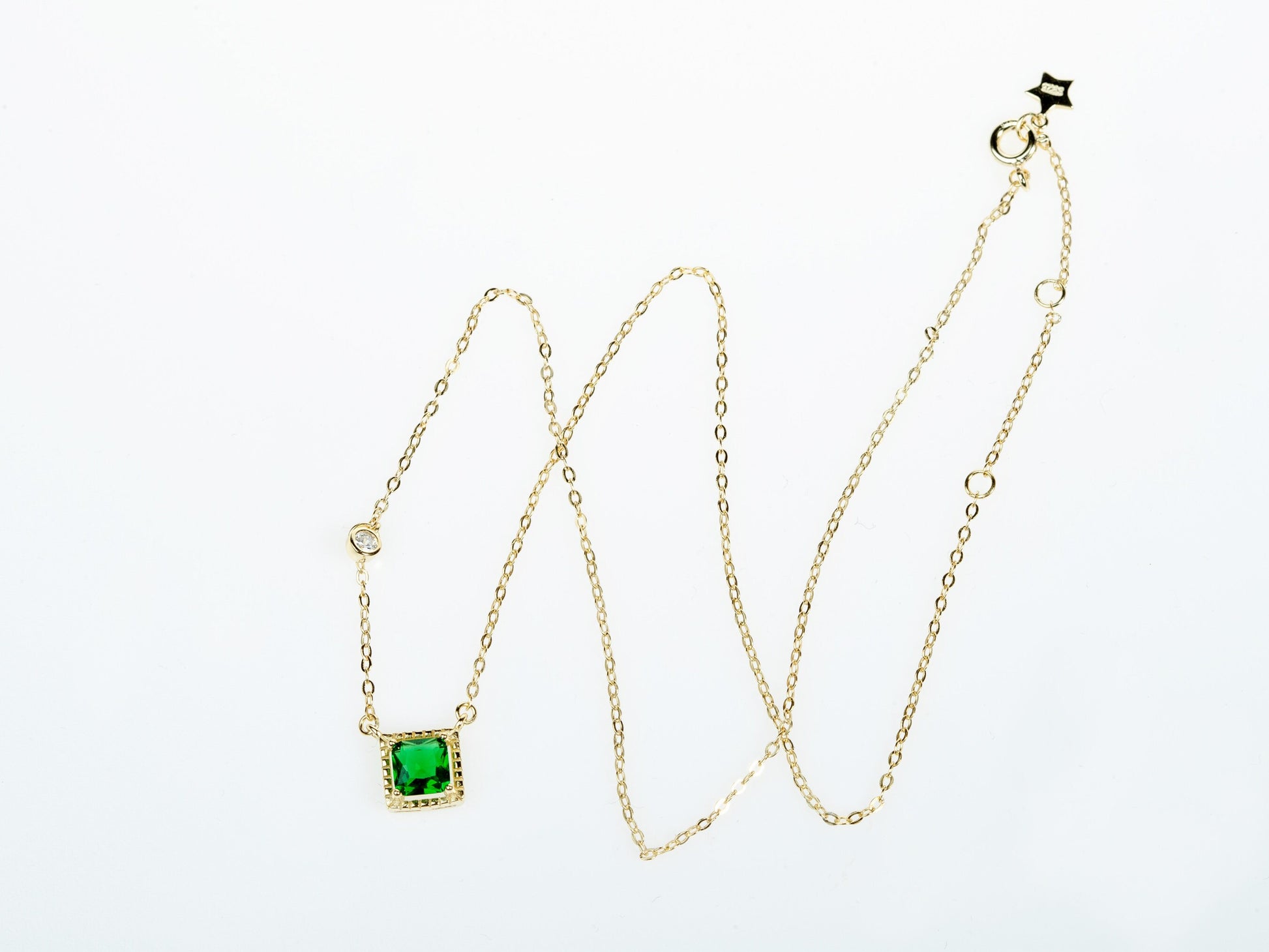 18k Gold Vermeil Square Emerald Necklace, Emerald with Little CZ Necklace, Dainty Emerald Necklace, Gift for her, Anniversary gift GN57