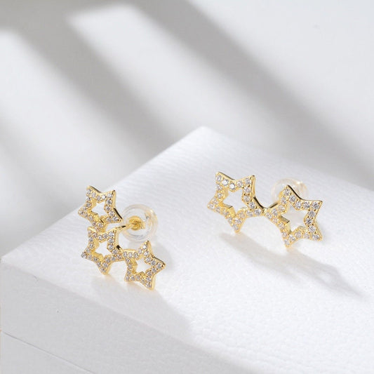 Dainty Asymmetrical Stars Stud Earrings, 18K Gold Vermeil Sparkly Star Earrings, Celestial Earrings, Mismatched Star Earrings, Gifts for Her