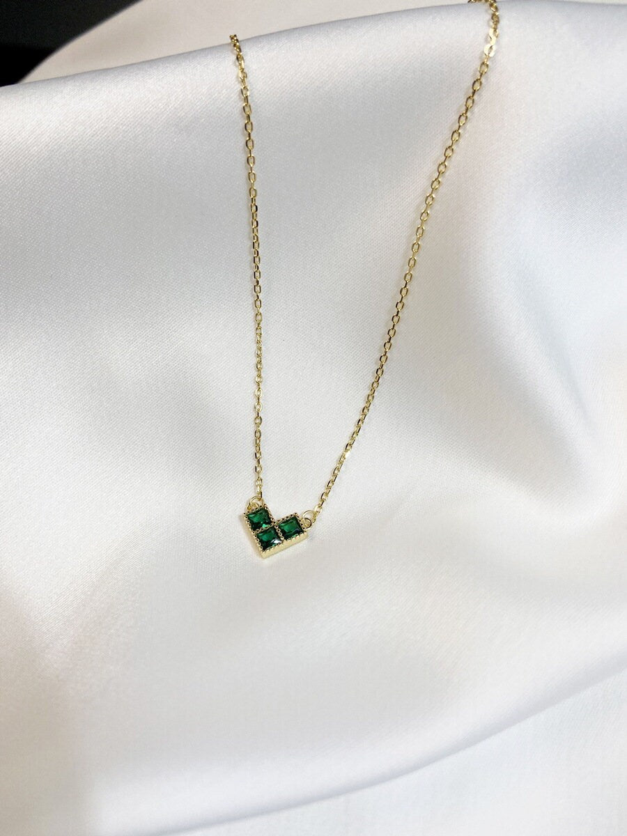 Dainty Emerald Green CZ Heart Shape Necklace, 14k Gold Vermeil Emerald Heart Necklace, Emerald Choker Necklace, Gift for Her, GN74