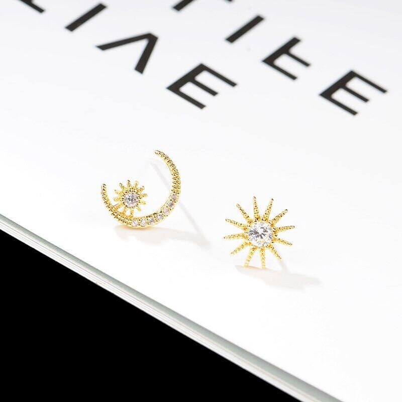 Dainty Gold Sun & Moon Earrings, Mismatch Celestial Earrings, Asymmetrical Celestial Earrings, Perfect Gift for Her, Christmas Gift