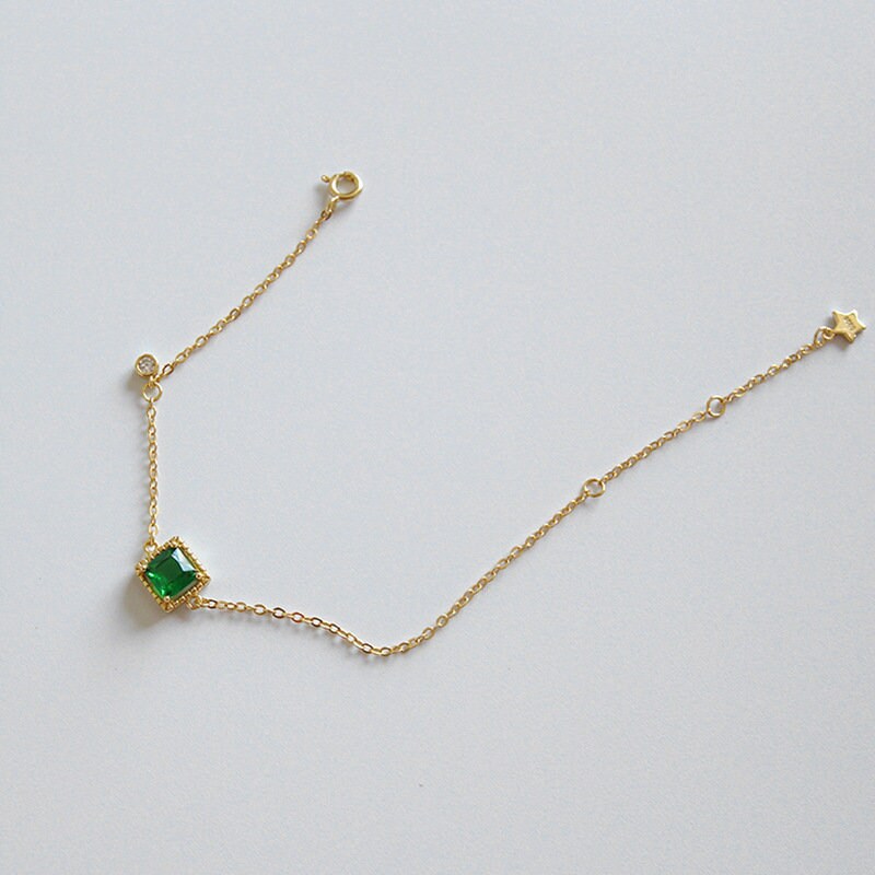 Dainty Emerald Bracelet with litter CZ, Gold Vermeil Emerald Bracelets, Minimalist Emerald Bracelet, Bridesmaid Gift, Gift for Her