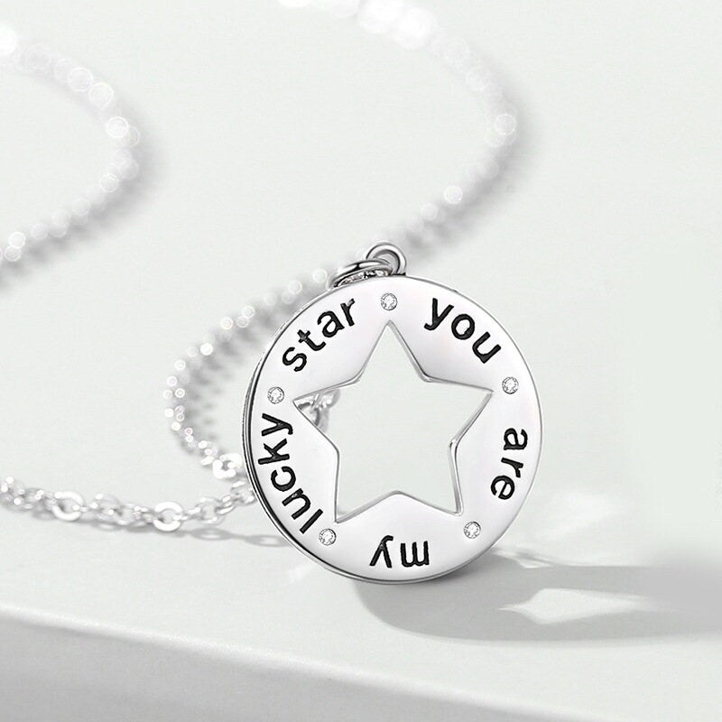 Mom Daughter Necklace, 925 Silver Engraved Couple Necklace, Lucky Star Couple Necklace, Meaningful Necklace, Perfect Gifts for Her/him