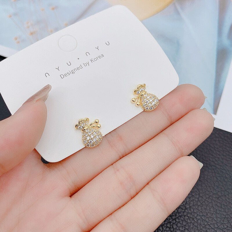 Dainty 14k Gold Vermeil Lucky Bag Earrings, Money Bag Earrings, Blessing Bag Earrings, Perfect Gift for her, Holiday gift, Christmas gift