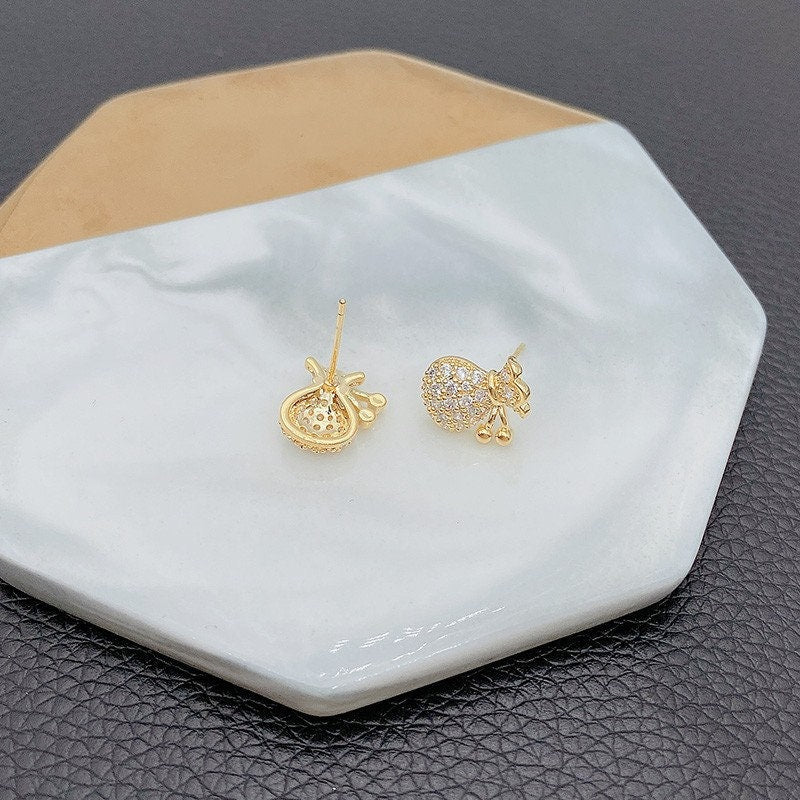 Dainty 14k Gold Vermeil Lucky Bag Earrings, Money Bag Earrings, Blessing Bag Earrings, Perfect Gift for her, Holiday gift, Christmas gift