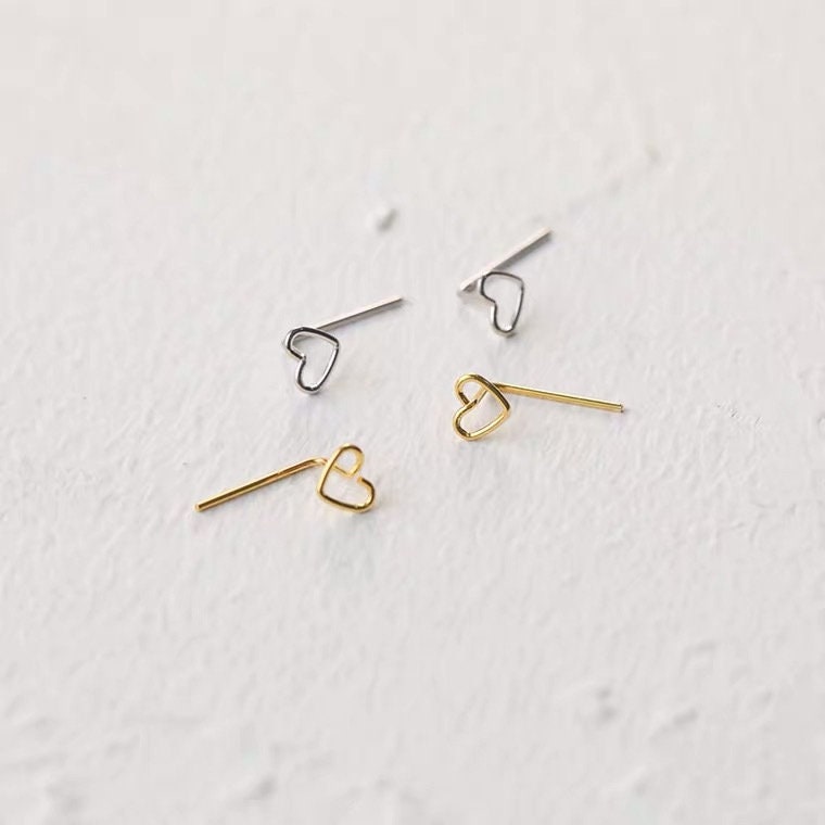 925 Silver Stick Heart Earring, Gold Heart Shape Earrings, Hollow Love Earrings, Silver or Gold, Gifts for Her, Birthday Gift, GE20