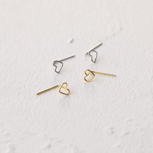 925 Silver Stick Heart Earring, Gold Heart Shape Earrings, Hollow Love Earrings, Silver or Gold, Gifts for Her, Birthday Gift, GE20