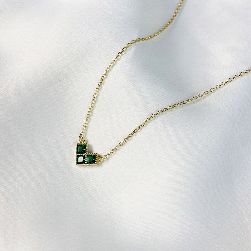 Dainty Emerald Green CZ Heart Shape Necklace, 14k Gold Vermeil Emerald Heart Necklace, Emerald Choker Necklace, Gift for Her, GN74