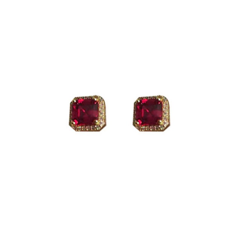 Sterling Silver Square Ruby CZ Earrings, Dainty Gold Ruby Earrings, 14k Gold over 925 Silver Ruby Studs, July birthstone Earrings, GE79