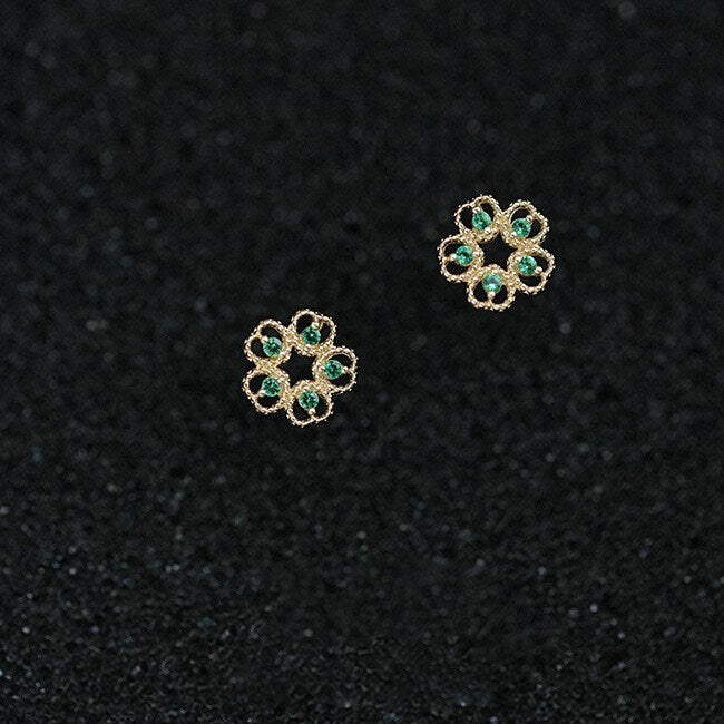 Emerald CZ Flower Earrings, 14k Gold Vermeil Emerald CZ Studs, Minimalist Emerald Earrings, Gifts for Her, Gift for Mom, GE109