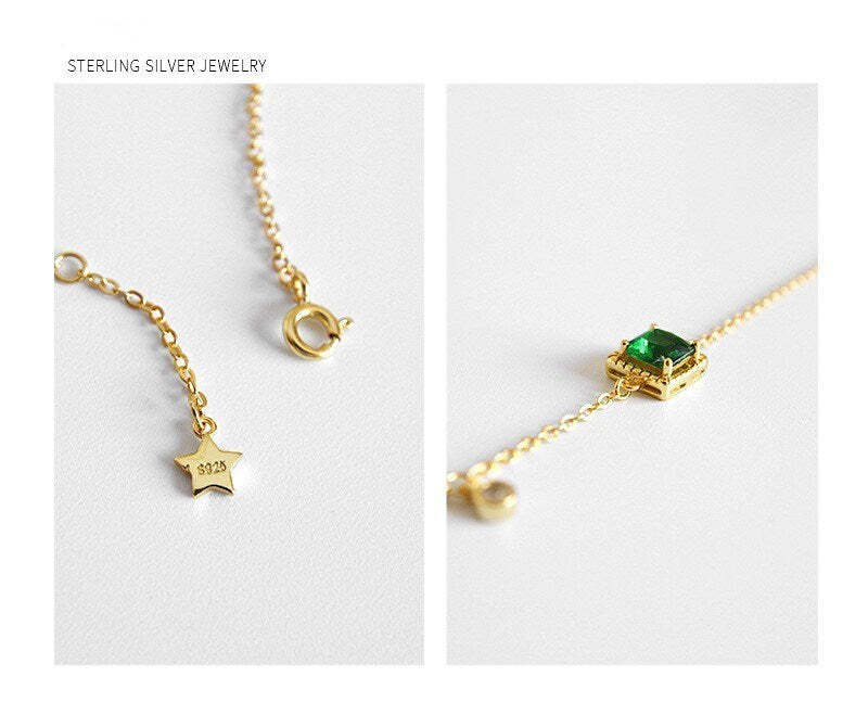 Dainty Emerald Bracelet with litter CZ, Gold Vermeil Emerald Bracelets, Minimalist Emerald Bracelet, Bridesmaid Gift, Gift for Her