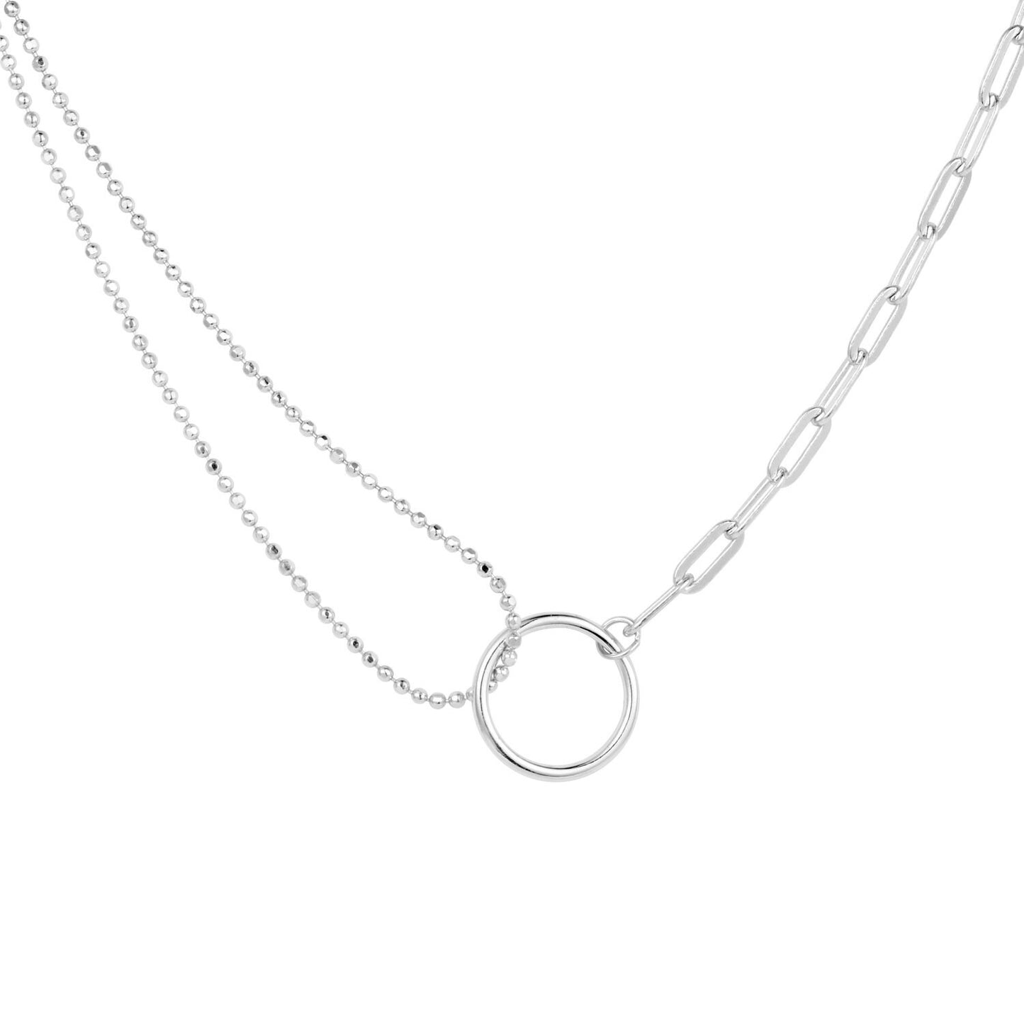 Sterling Silver Stackable Circle Necklace, Asymmetrical Chain Necklace, Layered Necklace, Double Ball-String Silver Choker Necklace, N12