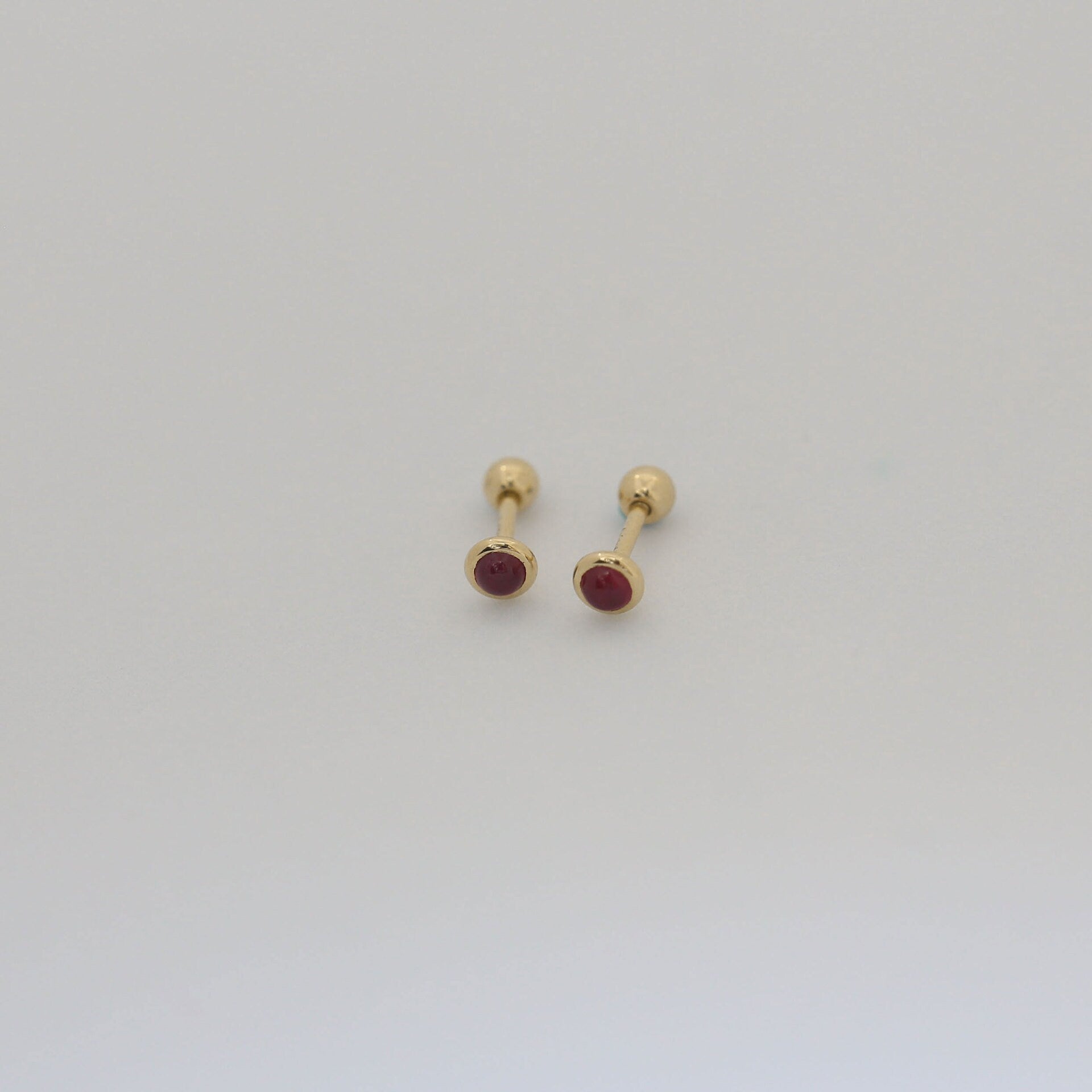 18G Sterling Silver Simulated Ruby Screw Back Earrings, Small Ruby 14k Gold on Silver Studs, Perfect for Everyday, July Birth Stone, GE80