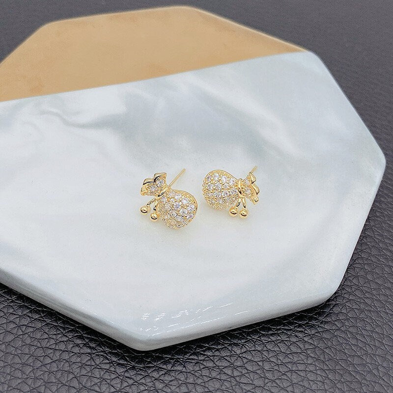 Dainty 14k Gold Vermeil Lucky Bag Earrings, Money Bag Earrings, Blessing Bag Earrings, Perfect Gift for her, Holiday gift, Christmas gift