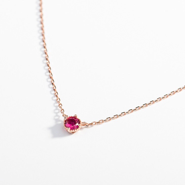 18K Gold Vermeil Round Cut Emerald CZ Necklace, Dainty Rose Gold Emerald Necklace, Tiny Emerald Green CZ Necklace, Minimalist, Gifts for her