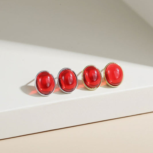 Sterling Silver Oval Red Onyx Earring, Simulated Red Agate Earrings, 14k Gold on Silver Agate Studs, Perfect Gift for Her