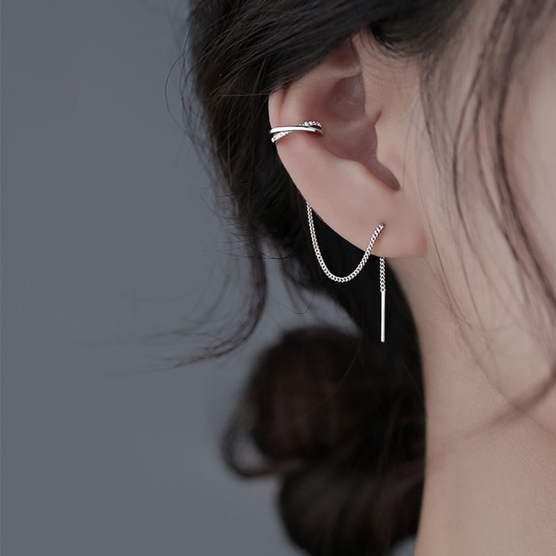 Sterling Silver Ear Wire and Ear Cuff Earrings, Dainty Ear Wire Earrings, Ear Cuff Earrings, Dainty Silver Chic Earrings, Minimalist, GE78