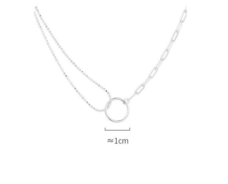 Sterling Silver Stackable Circle Necklace, Asymmetrical Chain Necklace, Layered Necklace, Double Ball-String Silver Choker Necklace, N12