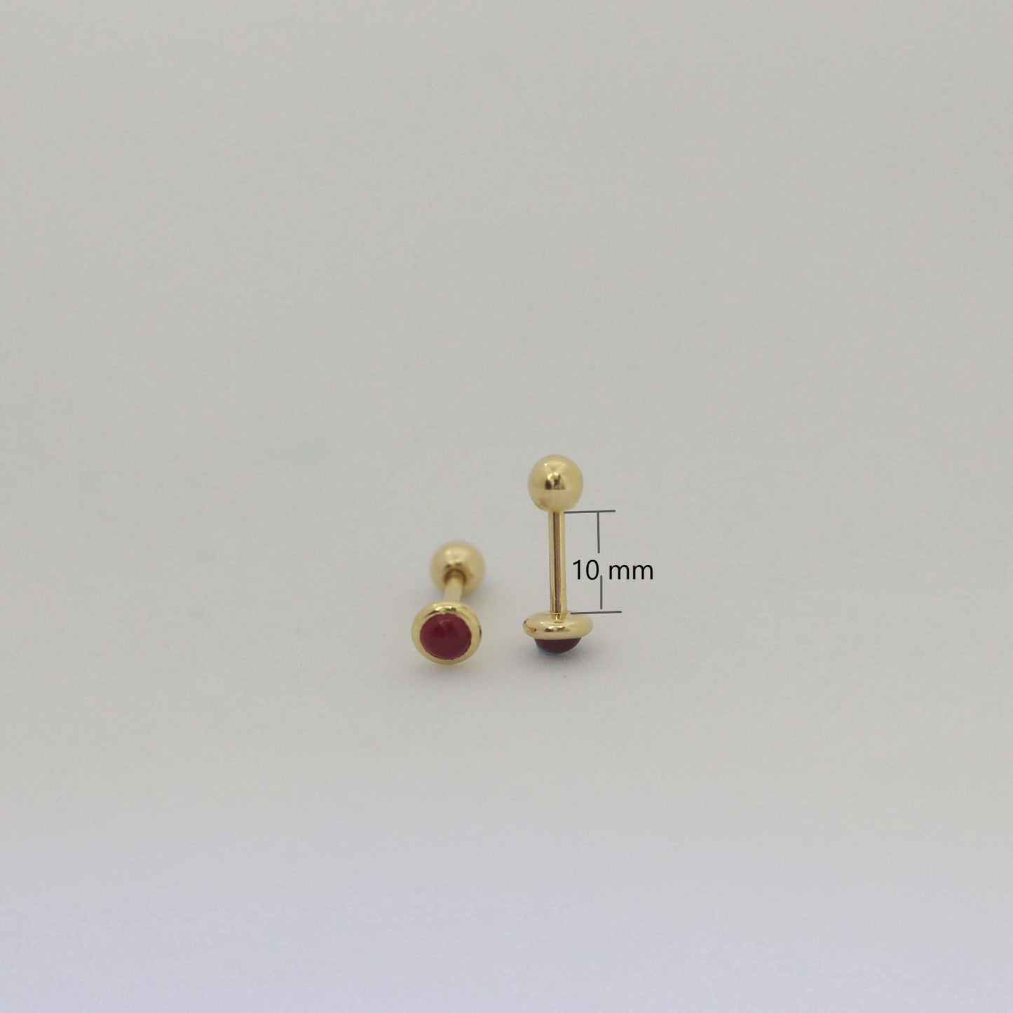 18G Sterling Silver Simulated Ruby Screw Back Earrings, Small Ruby 14k Gold on Silver Studs, Perfect for Everyday, July Birth Stone, GE80