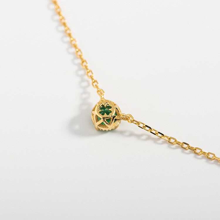 18K Gold Vermeil Round Cut Emerald CZ Necklace, Dainty Rose Gold Emerald Necklace, Tiny Emerald Green CZ Necklace, Minimalist, Gifts for her