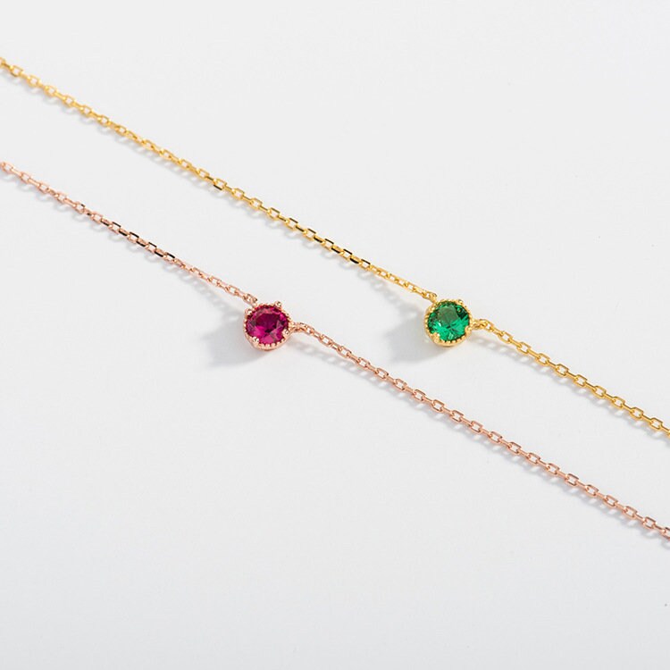 18K Gold Vermeil Round Cut Emerald CZ Necklace, Dainty Rose Gold Emerald Necklace, Tiny Emerald Green CZ Necklace, Minimalist, Gifts for her