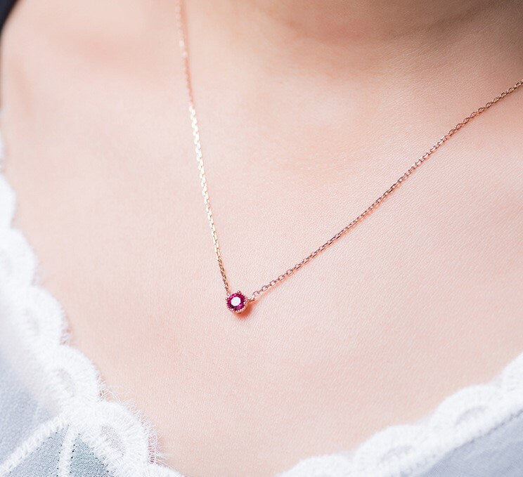 18K Gold Vermeil Round Cut Emerald CZ Necklace, Dainty Rose Gold Emerald Necklace, Tiny Emerald Green CZ Necklace, Minimalist, Gifts for her