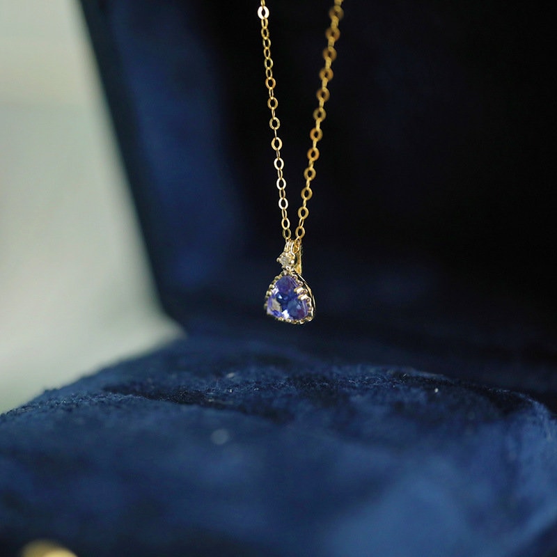 Dainty Triangle Sapphire Blue CZ Necklace, Gold Simulated Sapphire CZ Necklace, Blue Necklace, Christmas Gift, Gifts for her