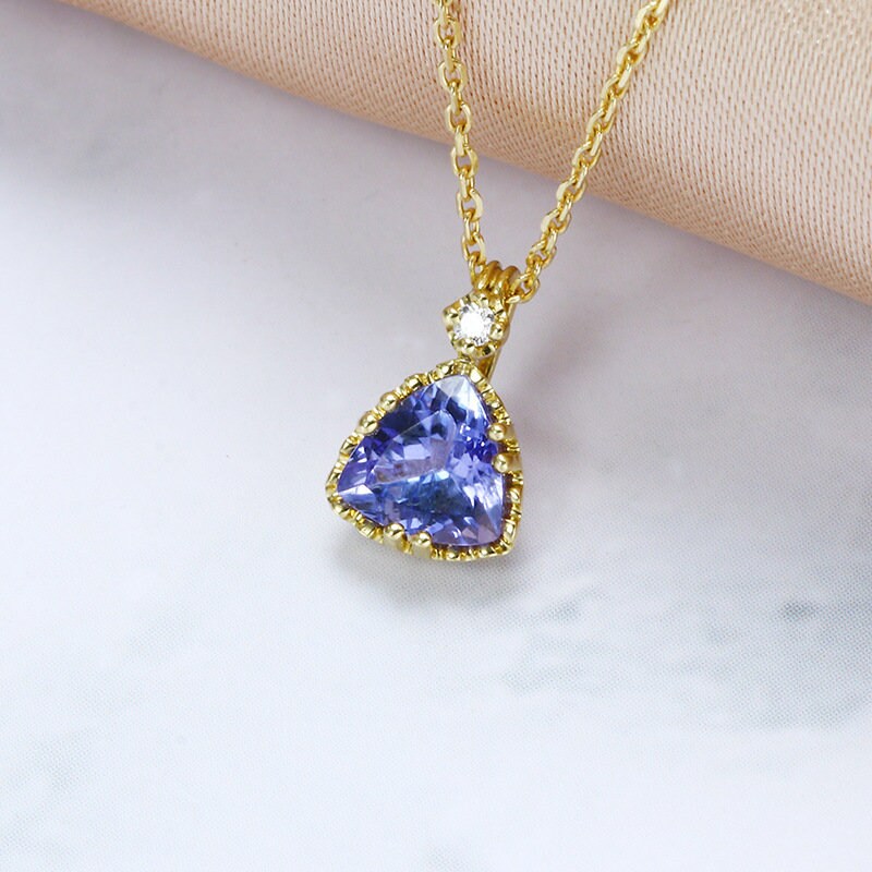 Dainty Triangle Sapphire Blue CZ Necklace, Gold Simulated Sapphire CZ Necklace, Blue Necklace, Christmas Gift, Gifts for her