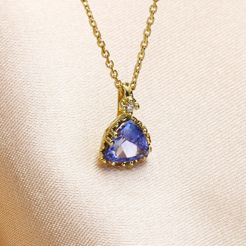 Dainty Triangle Sapphire Blue CZ Necklace, Gold Simulated Sapphire CZ Necklace, Blue Necklace, Christmas Gift, Gifts for her