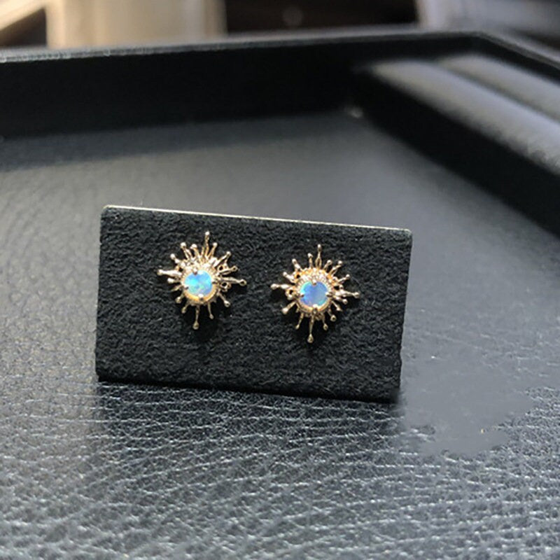 14k Gold Vermeil Opal Sunburst Stud Earrings, Simulated Small Opal Studs, Earrings Can be Separate into 2 Styles, Tragus/Helix Earrings GE87