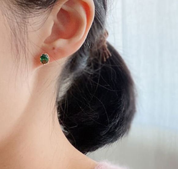 Sterling Silver Oval Emerald CZ Stud Earrings, Dainty Oval Green CZ Earrings, Gold Oval Emerald Earrings, Minimalist, Gifts for Her, GE15