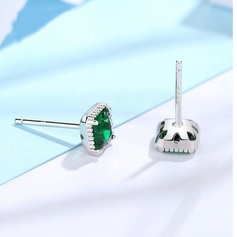 Dainty Square Emerald Earrings, 14k Gold Vermeil Emerald Studs, Sterling Silver Classic Emerald Earrings, Gifts for Her, GE03