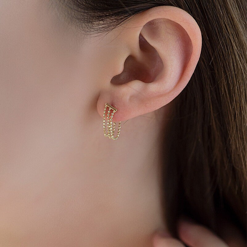 14k Solid Gold Tiny Ball Threader Drop/Dangle Earrings, Solid Gold Minimalist Dangle Earring, Dainty solid gold drop earring