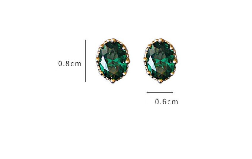 Sterling Silver Oval Emerald CZ Stud Earrings, Dainty Oval Green CZ Earrings, Gold Oval Emerald Earrings, Minimalist, Gifts for Her, GE15