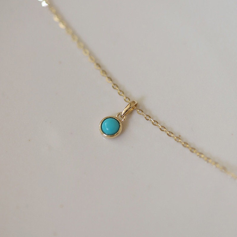 14k Gold Plated Sterling Silver Round Cut Turquoise Necklace, Blue Turquoise Necklace, Dainty Turquoise Choker, Gold Turquoise Necklace GN17