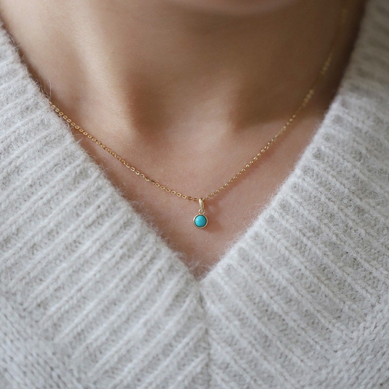 14k Gold Plated Sterling Silver Round Cut Turquoise Necklace, Blue Turquoise Necklace, Dainty Turquoise Choker, Gold Turquoise Necklace GN17