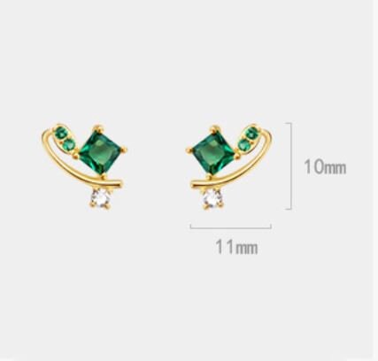 14k Gold Vermeil Fireflies Emerald CZ Stud Earrings, Sparkly Star & Fireflies Emerald CZ Earrings, Unique Design, Gift for her, GE18