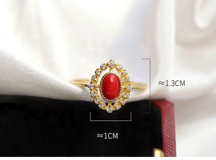 Delicate CZ Red Resin Adjustable Ring, Gold Vintage Open Size Ring, Dainty Minimalist Red Oval Ring, Gift for her, GR06