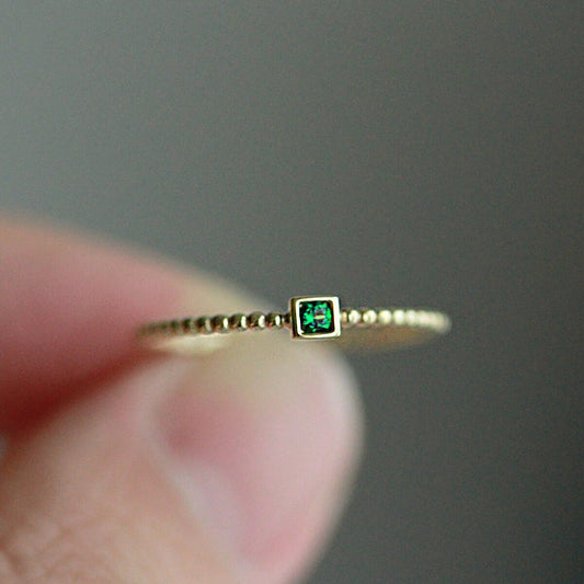 14k Gold Vermeil Emerald CZ Ring , Dainty Gold Vermeil Adjustable Ring, Stackable Open Size Ring, Green CZ Open Ring, Gifts for her, GR08